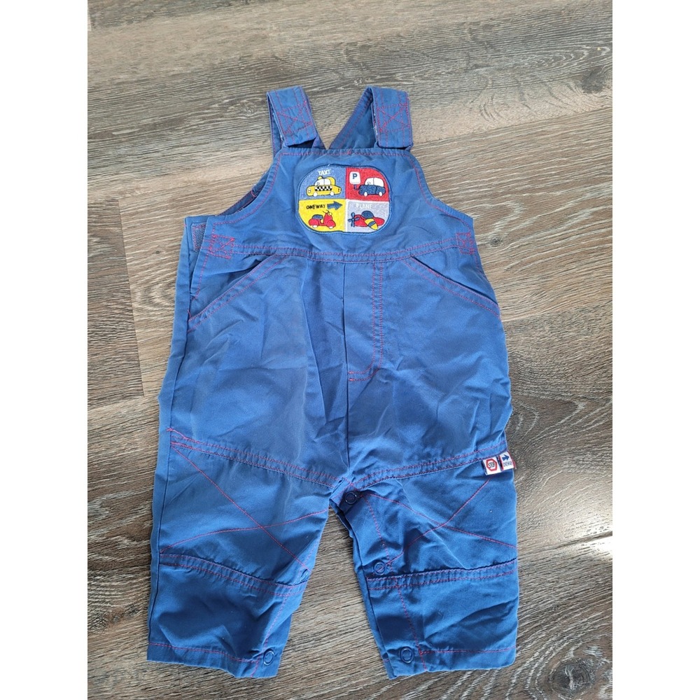 Baby Face Blue Transportation Boys Overalls Car Plane Taxi 3-6 Red Stitching #1‎